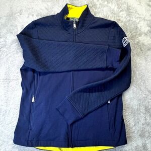 Ralph Lauren L-RL Lauren Active‎ Women's Quilted Navy Zip Jacket Large Yellow